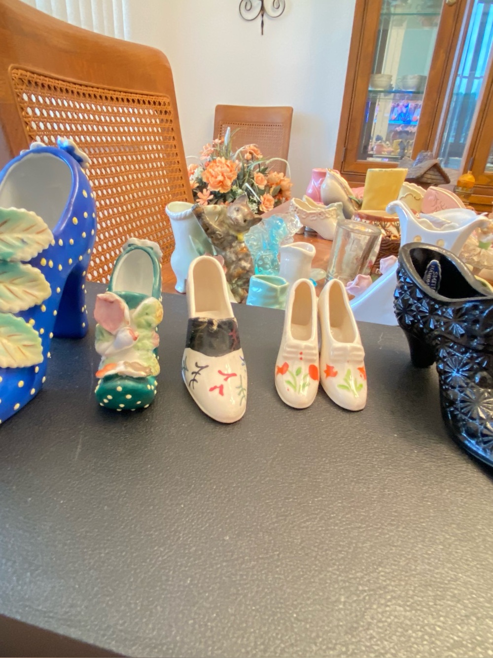 Ceramic Miniature White Floral Doll Shoes - Decorative Collectible